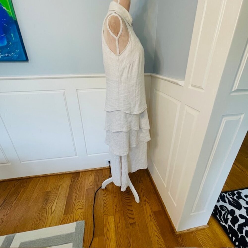FINLEY 100% Linen Tiered Jasmine Midi Shirt Dress Natural Tan Small - Picture 5 of 10